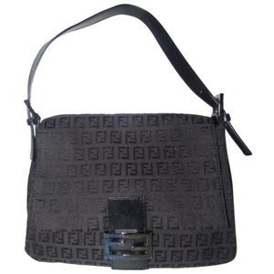 Fendi Mamma Zucco Black Shoulder Bag Zucchino Print Canvas And Leather